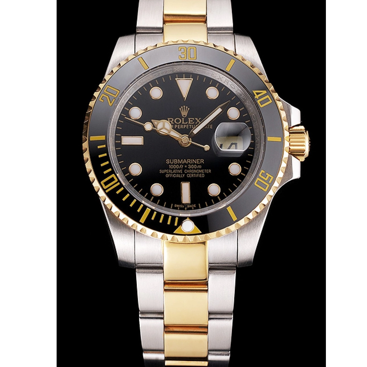 AAA Replica Watches Gold Submariner Black Tone And Steel Two Dial Bezel Swiss Rolex Bracelet 0622